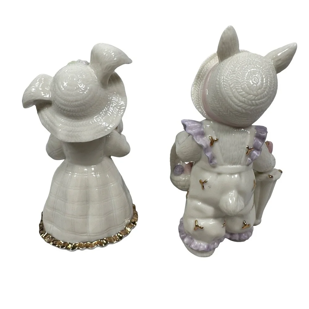 Lenox Limited Edition 2004 2005 Easter Stroll Bunny Figurine Set 2 Porcelain